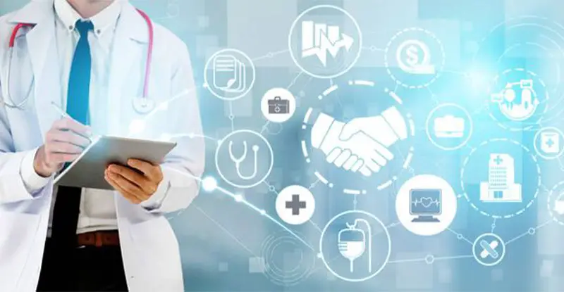 Illustration showing doctor exploring the benefits of healthcare document automation and automated claims processing - Artsyl