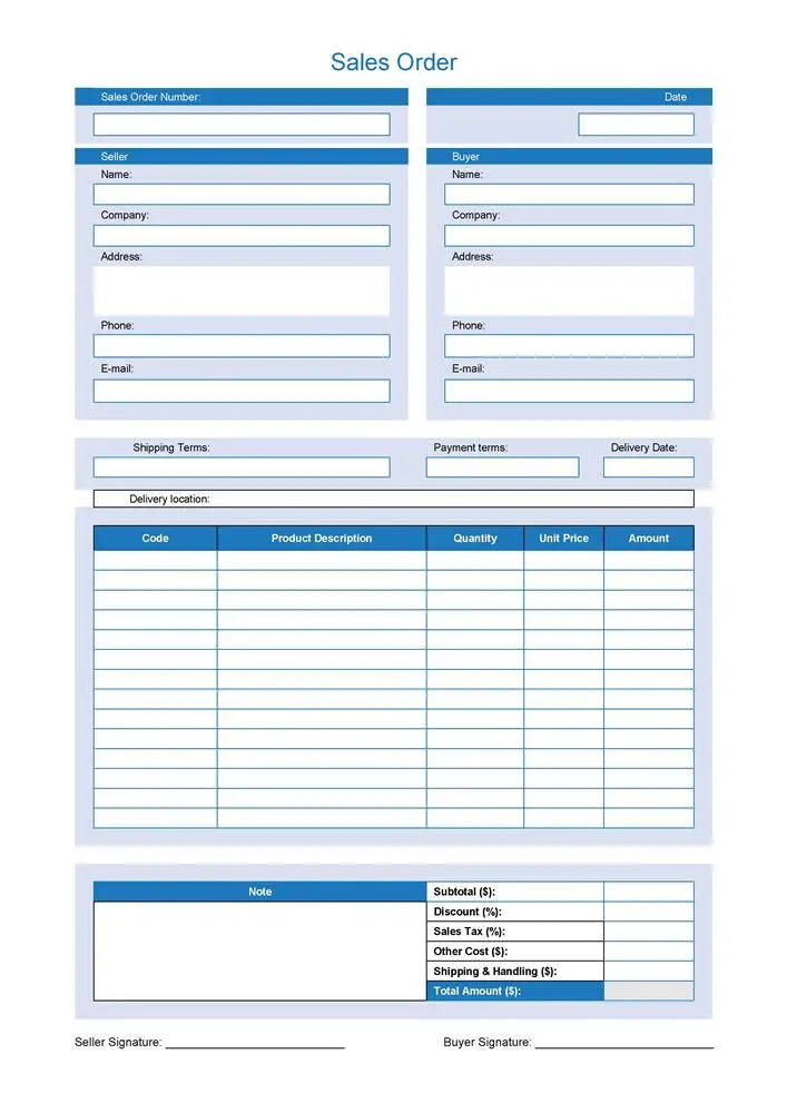 Sample Sales Order - Artsyl